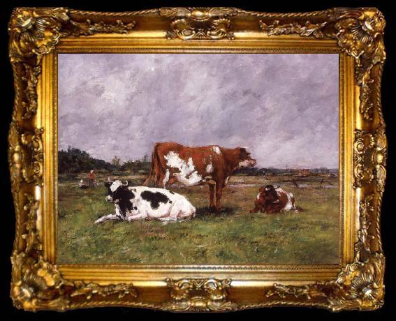 framed  Eugene Boudin Cows in a Pasture, ta009-2
